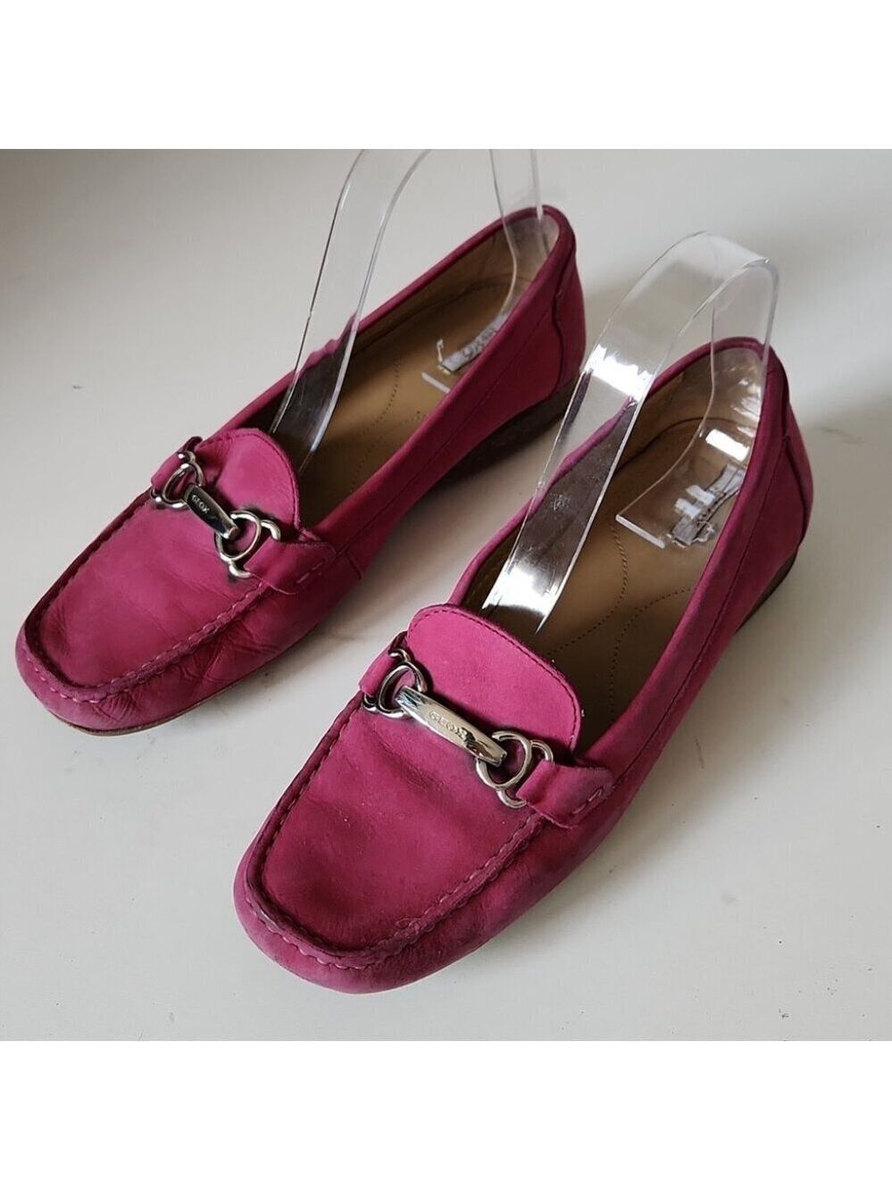 GEOX | Respira Fuchsia Pink Suede Loafers Sz 37 - Picture 2 of 7